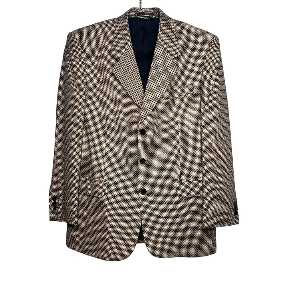 Vintage Lanerossi Wool Silk Sports Coat Size 40R Black Tan Basketweave Jacket